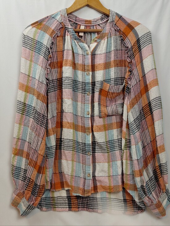Pilcro Tops - Pilcro Gauze Blouse Plaid Size Large Ruffle